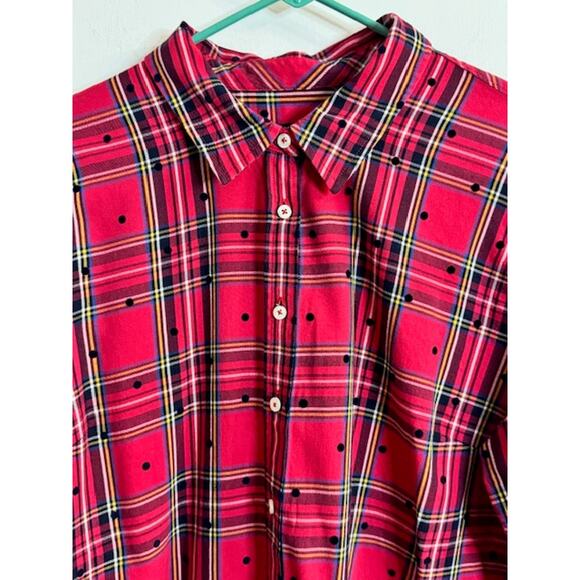 Talbots Red Plaid & Black Polka Dot Button Up Collared Shirt Women's Size XL - Picture 2 of 8
